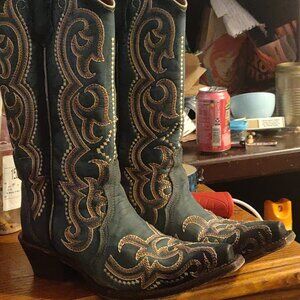 Circle G Denim Embroidered Snip Toe Boots